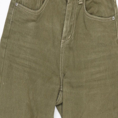 PRETTYLITTLETHING Womens Green Cotton Wide-Leg Jeans Size 6 L24 in Regular Zip