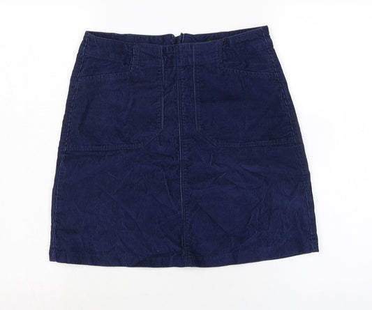 F&F Womens Blue Cotton A-Line Skirt Size 6 Zip