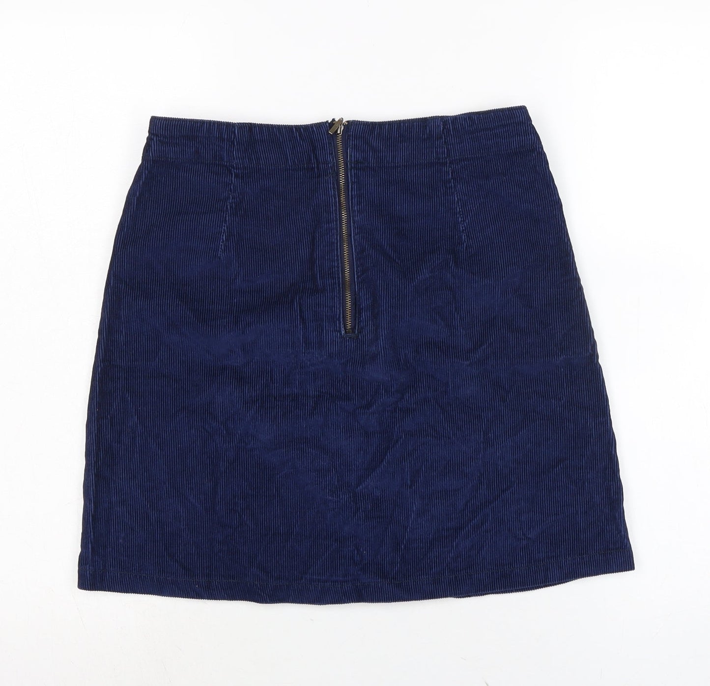 F&F Womens Blue Cotton A-Line Skirt Size 6 Zip