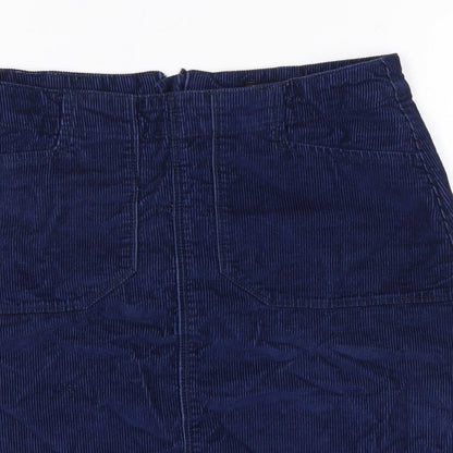 F&F Womens Blue Cotton A-Line Skirt Size 6 Zip