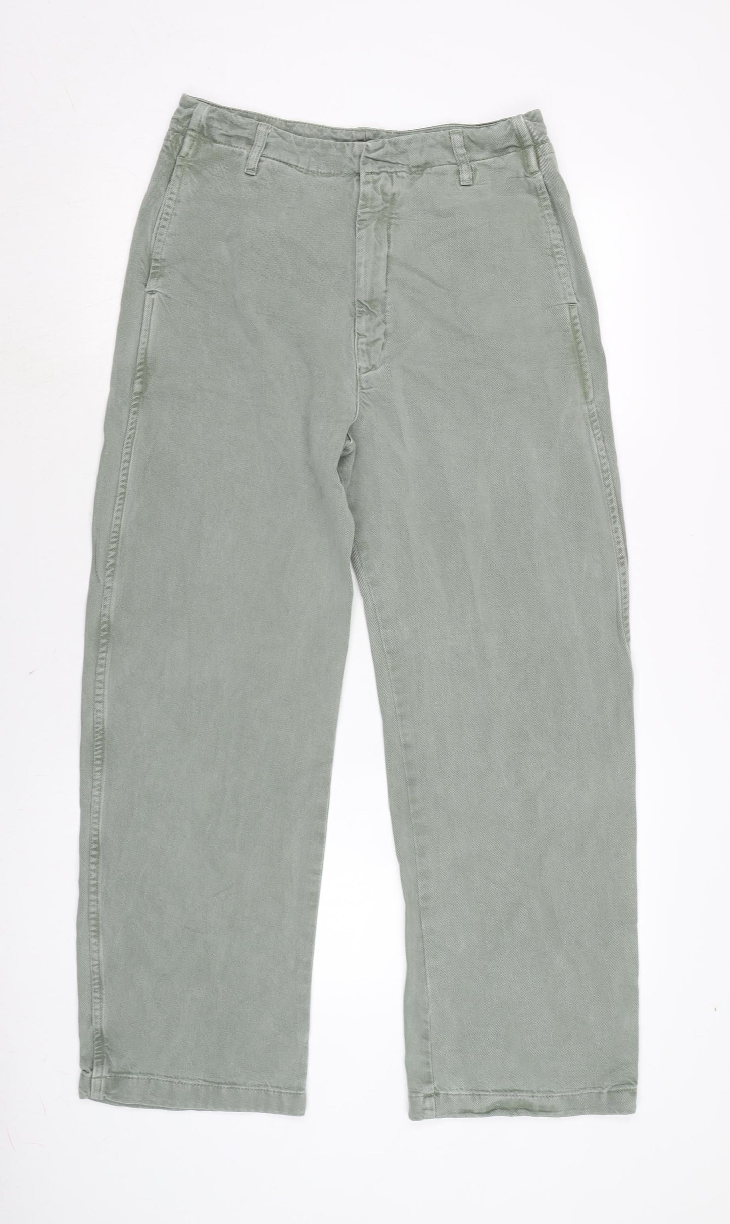 Zara Womens Green Cotton Wide-Leg Jeans Size M L26.5 in Regular Zip