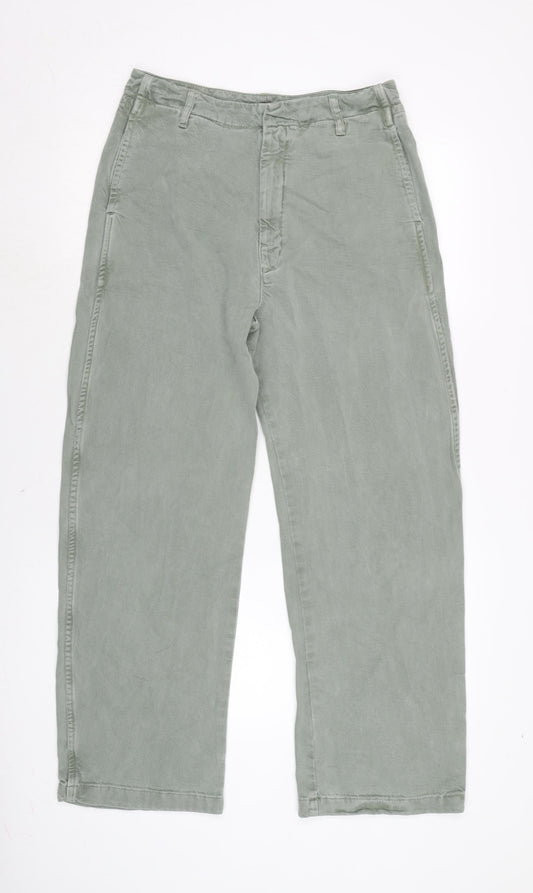 Zara Womens Green Cotton Wide-Leg Jeans Size M L26.5 in Regular Zip