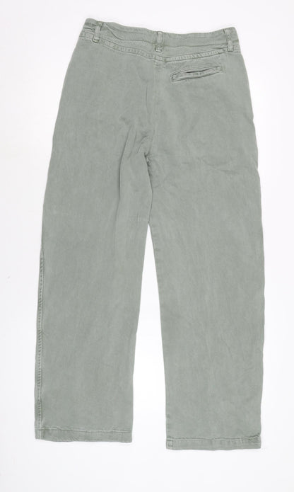 Zara Womens Green Cotton Wide-Leg Jeans Size M L26.5 in Regular Zip
