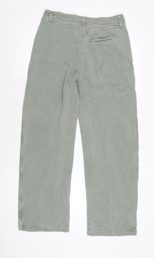 Zara Womens Green Cotton Wide-Leg Jeans Size M L26.5 in Regular Zip