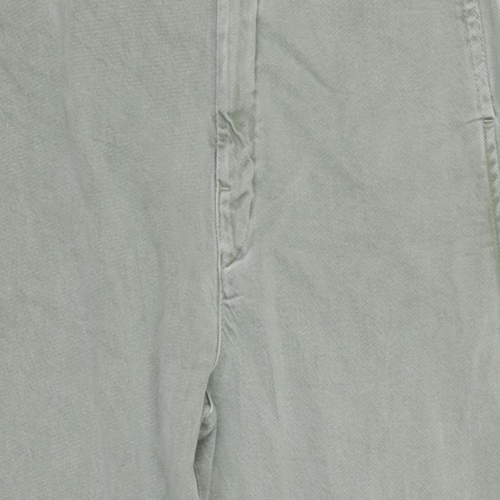 Zara Womens Green Cotton Wide-Leg Jeans Size M L26.5 in Regular Zip