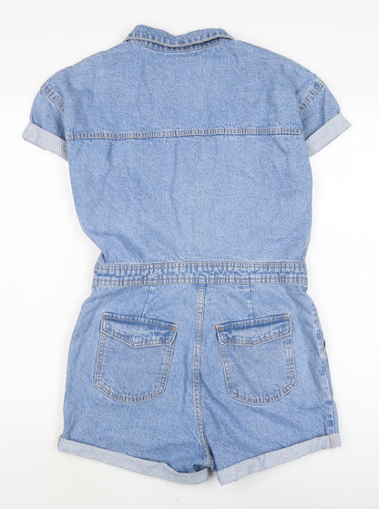 Denim & Co. Womens Blue Cotton Playsuit One-Piece Size 8 Zip