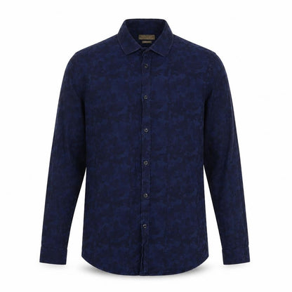 Zara Mens Blue Camouflage Cotton Button-Up Size S Collared Button