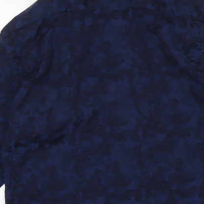 Zara Mens Blue Camouflage Cotton Button-Up Size S Collared Button