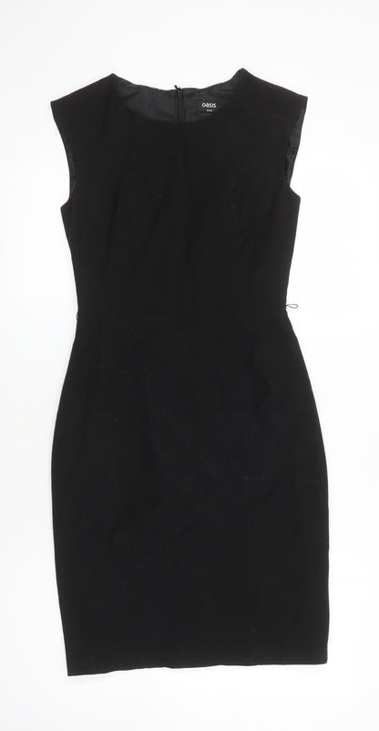 Oasis Womens Black Polyester Pencil Dress Size 8 Round Neck Zip