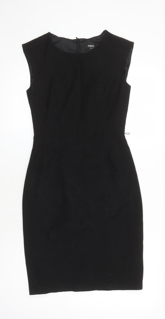 Oasis Womens Black Polyester Pencil Dress Size 8 Round Neck Zip
