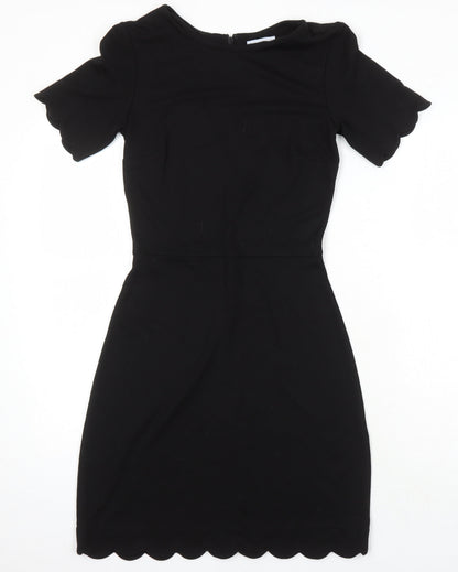 Warehouse Womens Black Trivinyl A-Line Size 6 Round Neck Zip