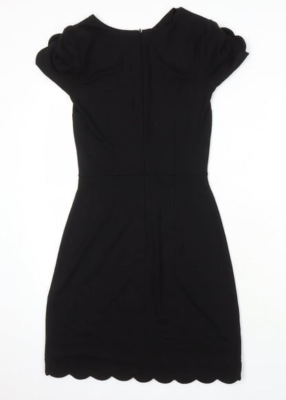 Warehouse Womens Black Trivinyl A-Line Size 6 Round Neck Zip