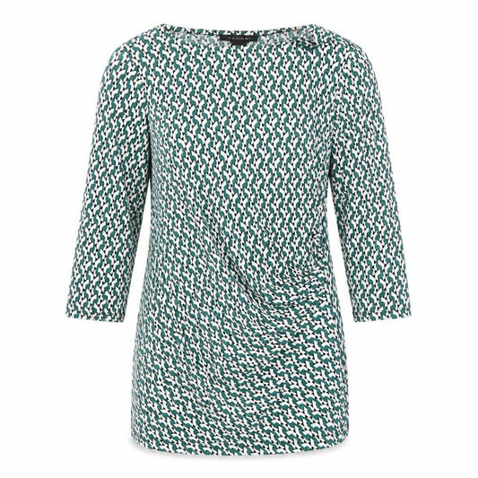 Tahari Womens Multicoloured Geometric Polyester Tunic T-Shirt Size M Boat Neck