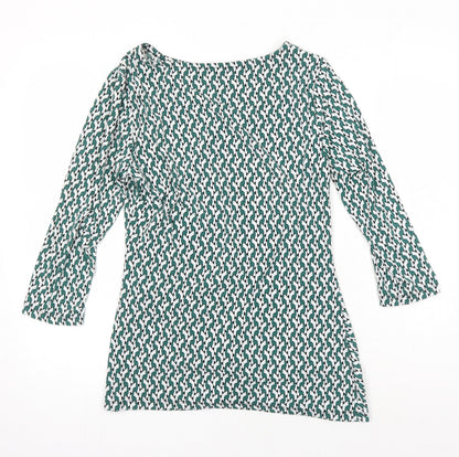 Tahari Womens Multicoloured Geometric Polyester Tunic T-Shirt Size M Boat Neck