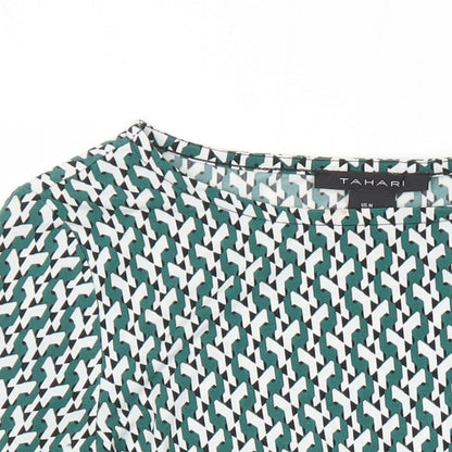 Tahari Womens Multicoloured Geometric Polyester Tunic T-Shirt Size M Boat Neck