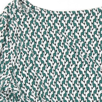 Tahari Womens Multicoloured Geometric Polyester Tunic T-Shirt Size M Boat Neck
