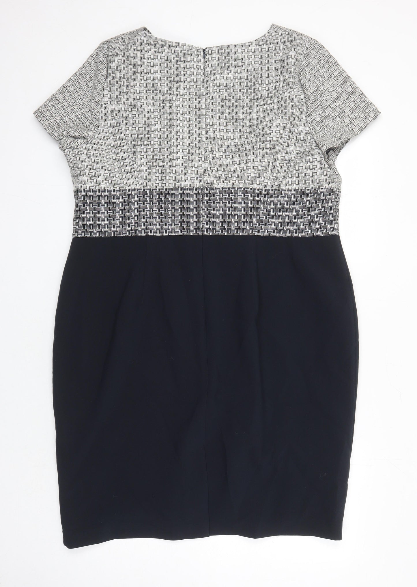 M&S Womens Multicoloured Geometric Polyester Pencil Dress Size 20 Round Neck