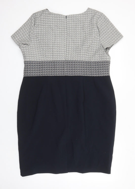 M&S Womens Multicoloured Geometric Polyester Pencil Dress Size 20 Round Neck