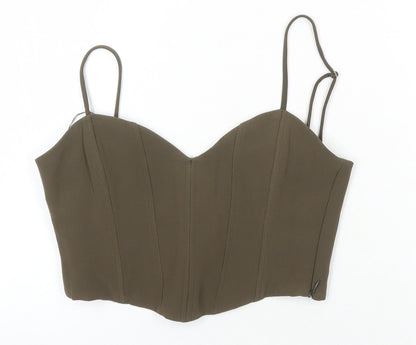Womens UK Size XL Zara Brown Cropped Blouse