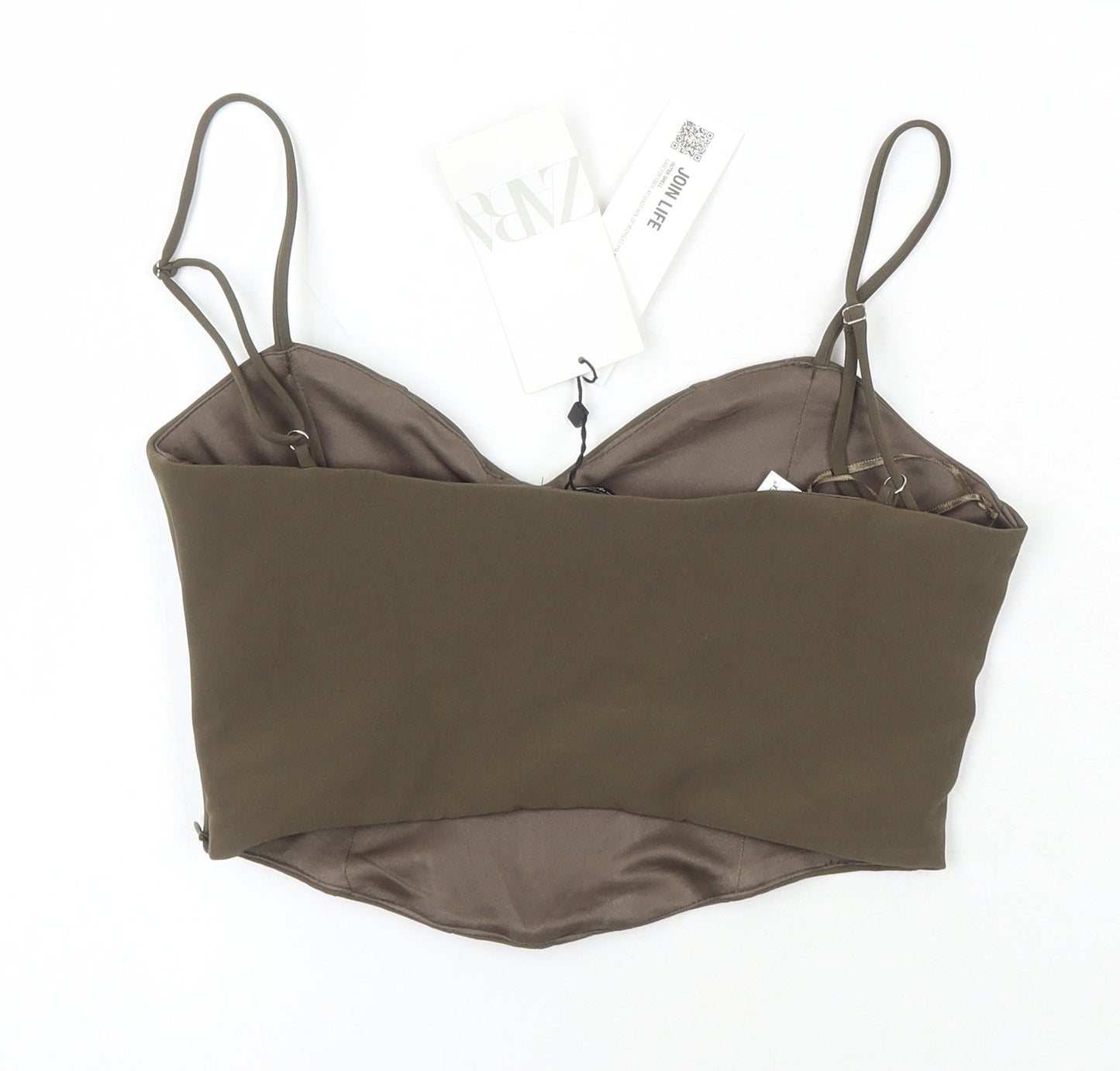 Womens UK Size XL Zara Brown Cropped Blouse
