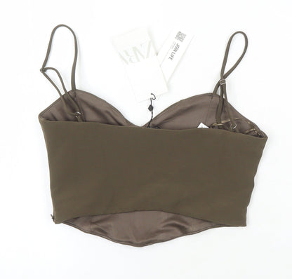 Womens UK Size XL Zara Brown Cropped Blouse