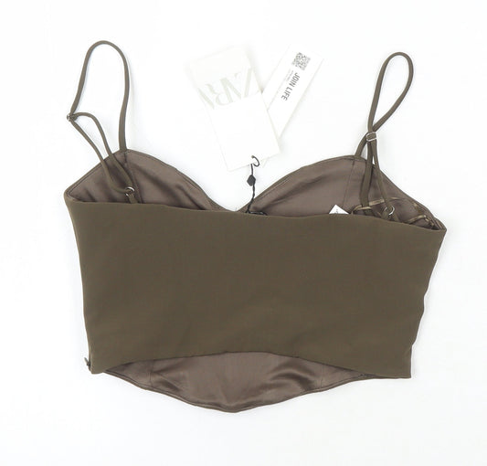 Womens UK Size XL Zara Brown Cropped Blouse
