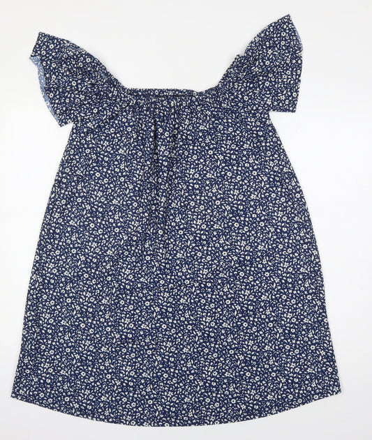 Mango Womens Blue Floral Polyester Tunic Blouse Size S Square Neck