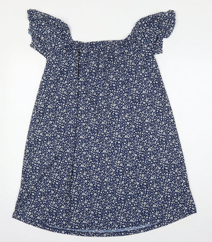 Mango Womens Blue Floral Polyester Tunic Blouse Size S Square Neck