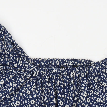 Mango Womens Blue Floral Polyester Tunic Blouse Size S Square Neck
