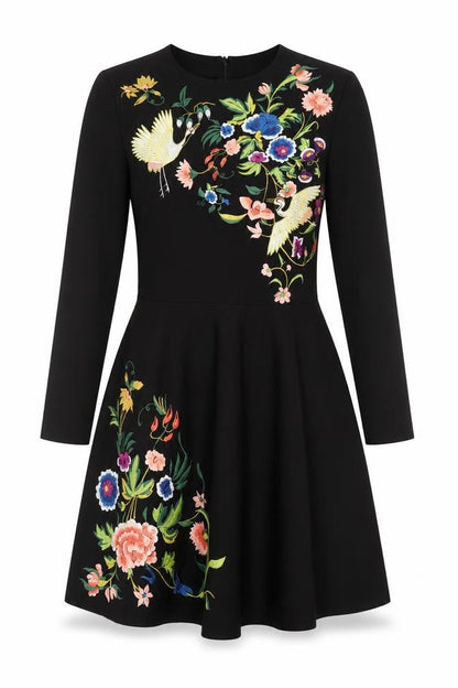 ASOS Womens Black Polyester A-Line Size 8 Roll Neck - Embroidered Detail