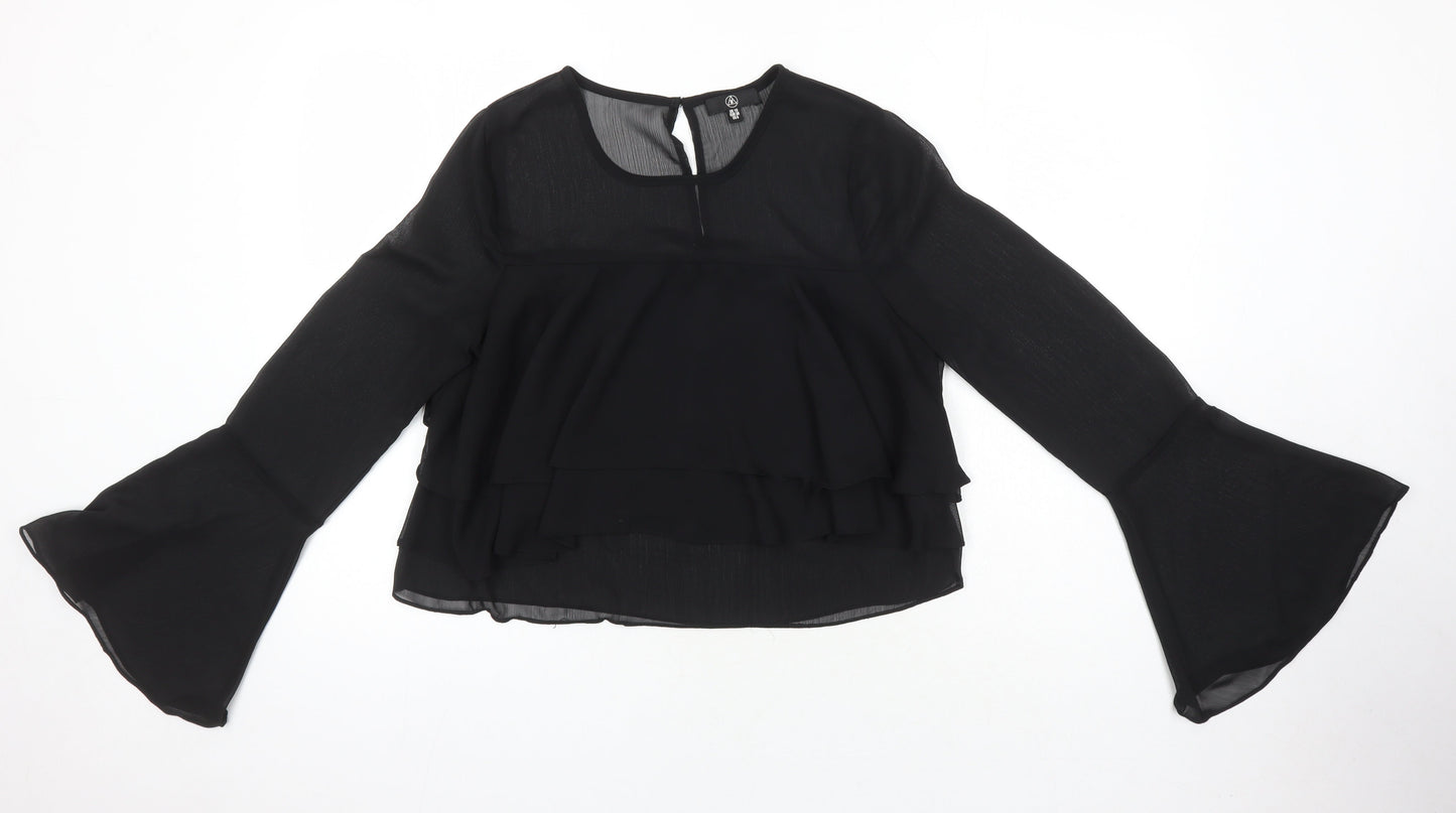 Womens UK Size 10 Missguided Black Cropped Blouse