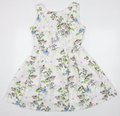 Oasis Womens Multicoloured Floral Polyester A-Line Size 14 Round Neck