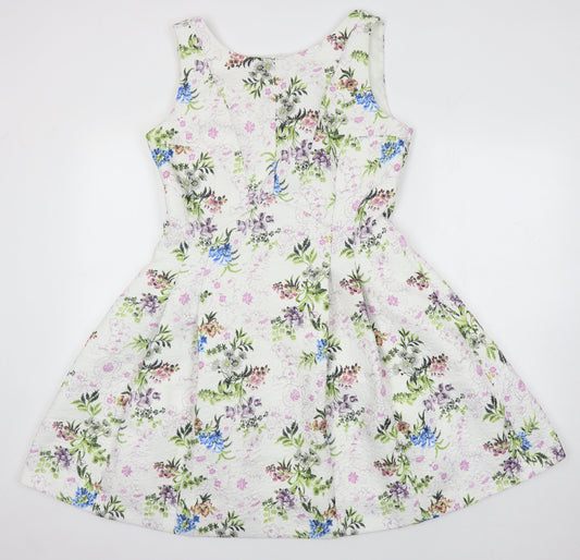 Oasis Womens Multicoloured Floral Polyester A-Line Size 14 Round Neck