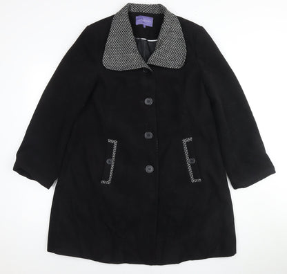 Autonomy Womens Black Overcoat Coat Size 12 Button