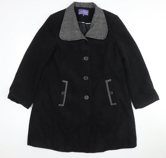Autonomy Womens Black Overcoat Coat Size 12 Button