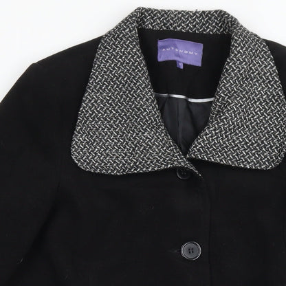 Autonomy Womens Black Overcoat Coat Size 12 Button