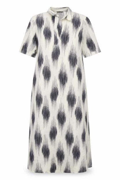 Marks & Spencer Womens White Geometric Linen Maxi Size 10 V-Neck Pullover