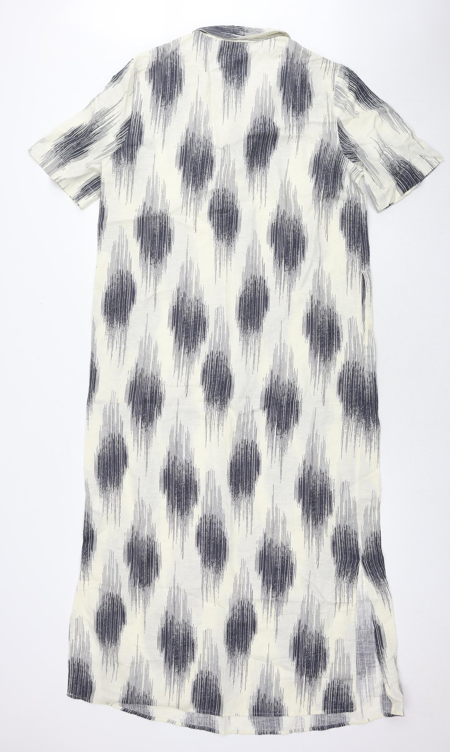 Marks and Spencer Womens White Geometric Linen Maxi Size 10 V-Neck Pullover