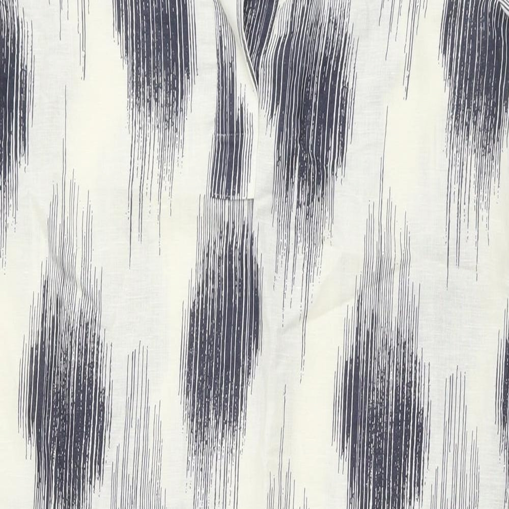 Marks and Spencer Womens White Geometric Linen Maxi Size 10 V-Neck Pullover