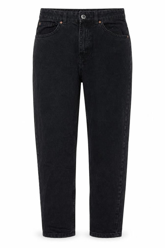 Front view of Denim & Co. women’s black cotton straight jeans, size UK 10, 27-inch leg regular zip