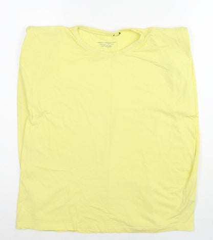 French Connection Womens Yellow Cotton Basic T-Shirt Size M Round Neck - Shoulder Pads