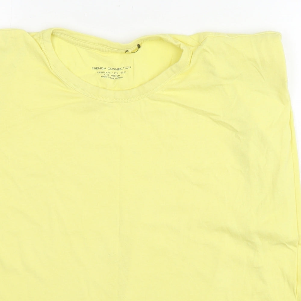 French Connection Womens Yellow Cotton Basic T-Shirt Size M Round Neck - Shoulder Pads