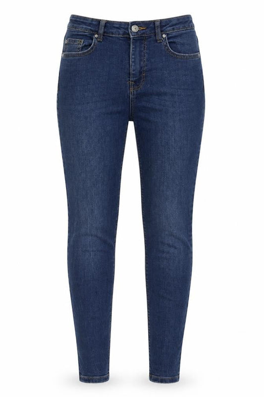Front view of Denim & Co. women’s black cotton skinny jeans, size UK 8, 27-inch leg regular zip