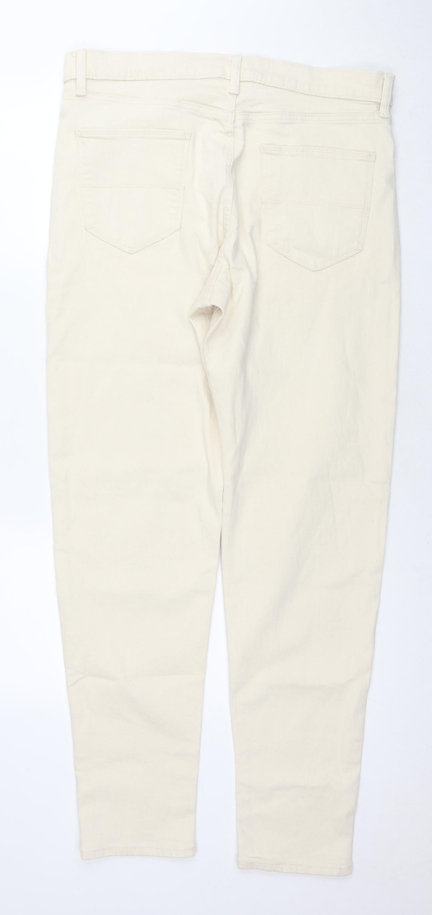 Marks and Spencer Mens Ivory Cotton Tapered Jeans Size 34 in L33 in Regular Zip