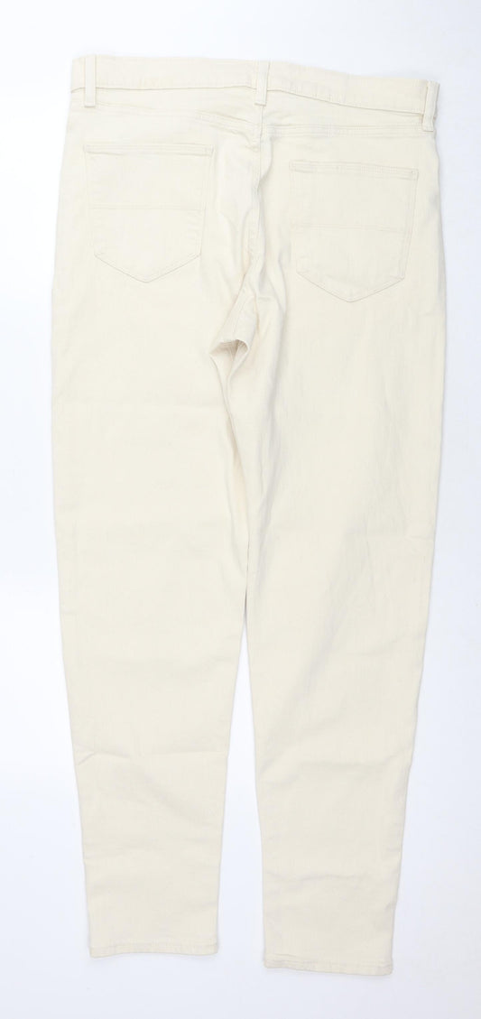 Marks and Spencer Mens Ivory Cotton Tapered Jeans Size 34 in L33 in Regular Zip