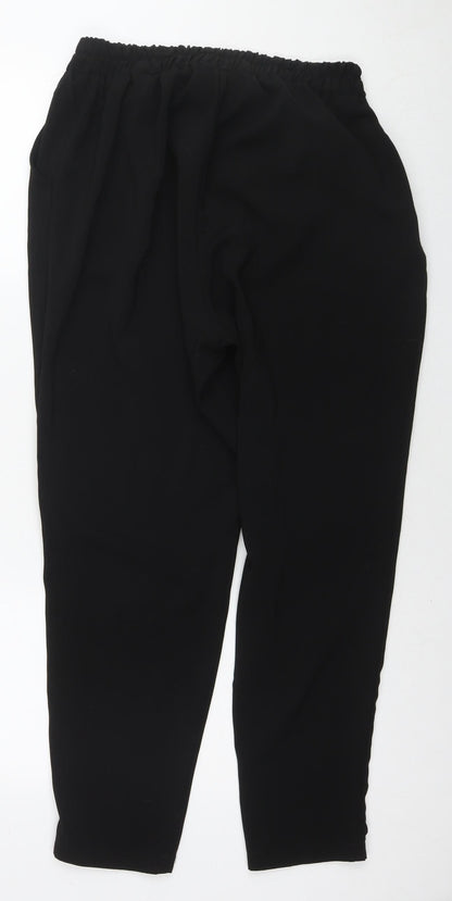 Evans Womens Black Polyester Trousers Size 14 L27 in Regular Tie