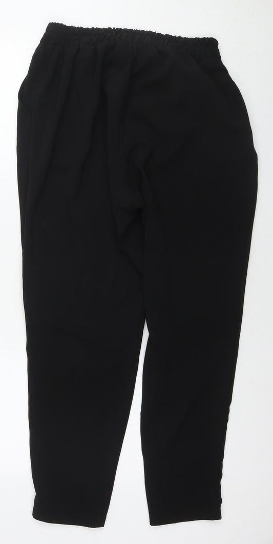 Evans Womens Black Polyester Trousers Size 14 L27 in Regular Tie