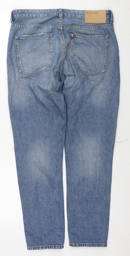 Womens UK Size 26 in H&M Regular Fit Boyfriend Blue Jeans