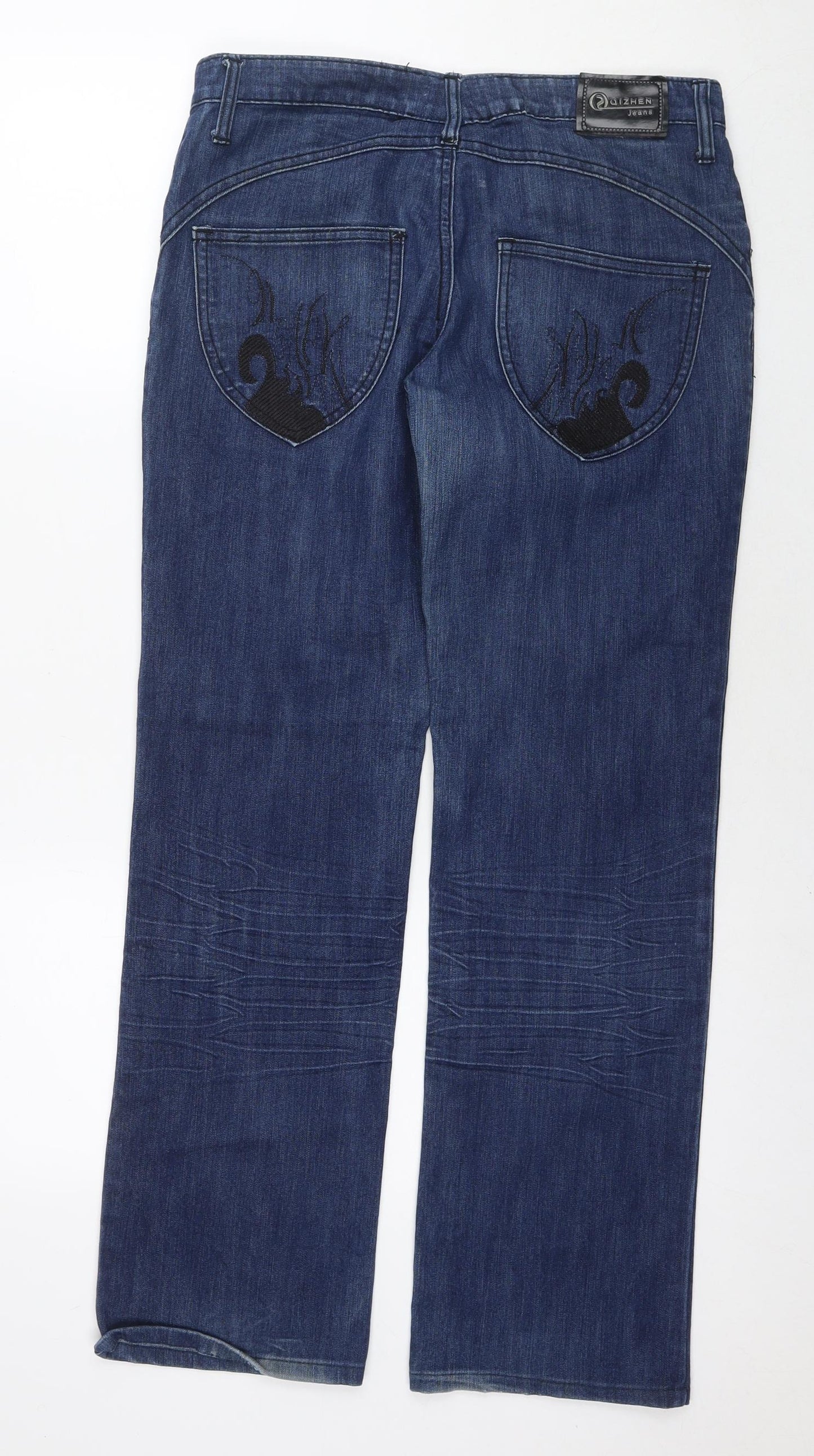 Quizhen Womens Blue Polyester Blend Straight Jeans Size 30 L30 in Regular Zip