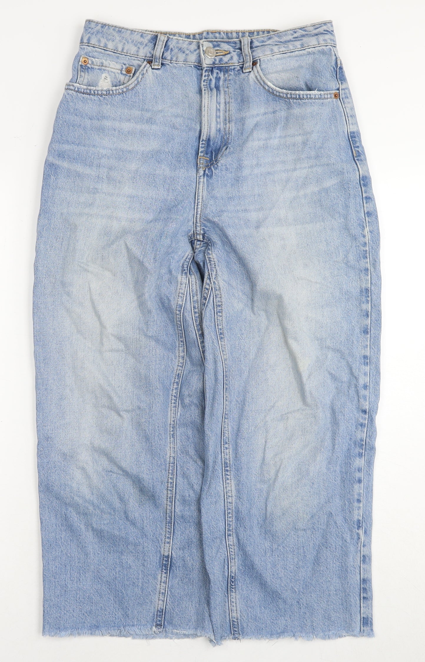 Topshop Womens Blue Cotton Cropped Jeans Size 28 in L30 in Regular Zip